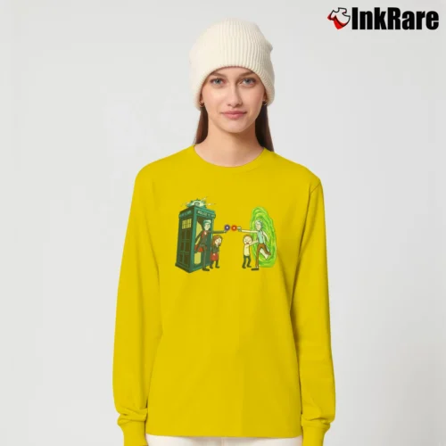 Rick Vs Doctor Who Rick And Morty Crossover Women’s Long-Sleeve Top in yellow – Effortless Layer Women’s Rick Vs Doctor Who Rick And Morty Crossover Long-Sleeve Top in yellow | Sleek, Versatile, All-Season