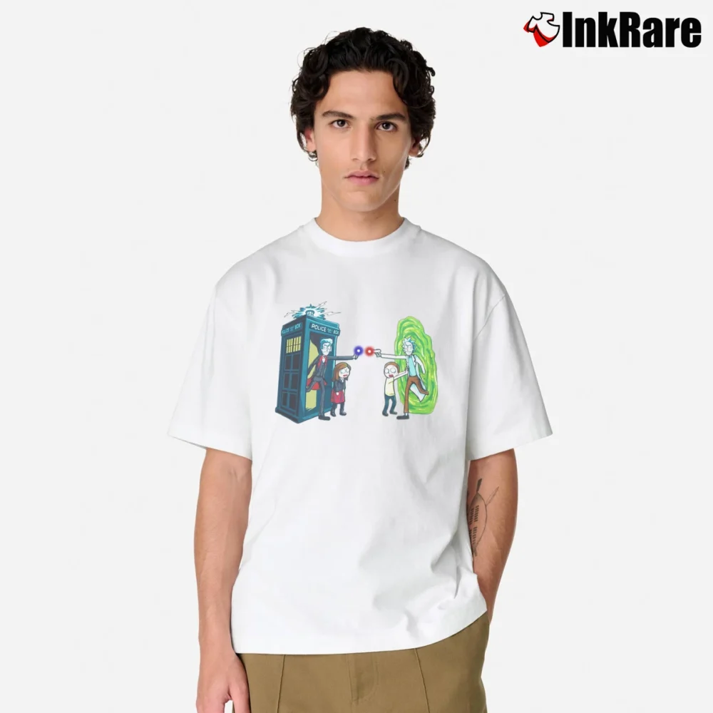 Men’s Rick Vs Doctor Who Rick And Morty Crossover Classic T-Shirt in white | Soft, Breathable Everyday Wear