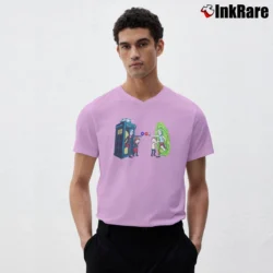 Men’s Rick Vs Doctor Who Rick And Morty Crossover V-Neck Tee in light pink | Sharp, Breathable, Everyday Staple