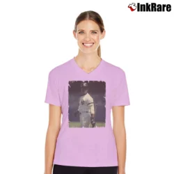 Women’s Rickey Henderson New York Yankees for Baseball Fans V-Neck Tee in light pink | Chic Neckline, Soft Texture
