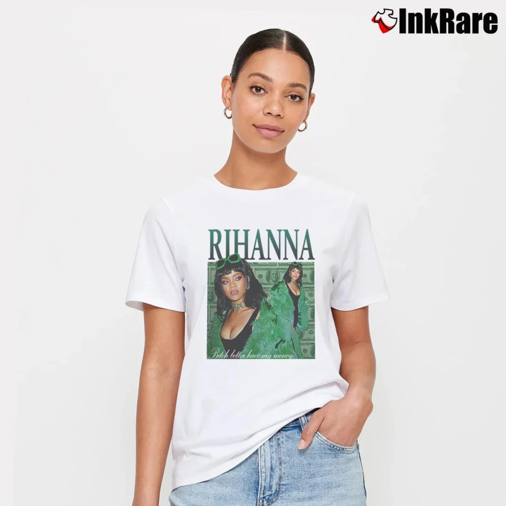 Women’s Rihanna Homage Fan Music Graphic Signature T-Shirt in white | Soft, Flattering Fit