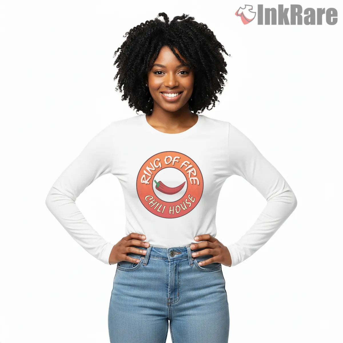 Ring Of Fire Chili House Retro Logo Gta Restaurant Long Sleeve White Ring Of Fire Chili House Retro Logo Gta Restaurant Shirt on white long sleeve shirt for women graphic tee