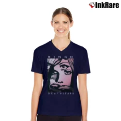 Women’s Ringo Deathstarr Band V-Neck Tee in navy | Chic Neckline, Soft Texture