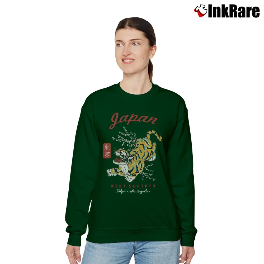Women’s Riot Society Tiger Blossom Graphic Relaxed Sweatshirt in forest green | Soft, Laid-Back Vibe