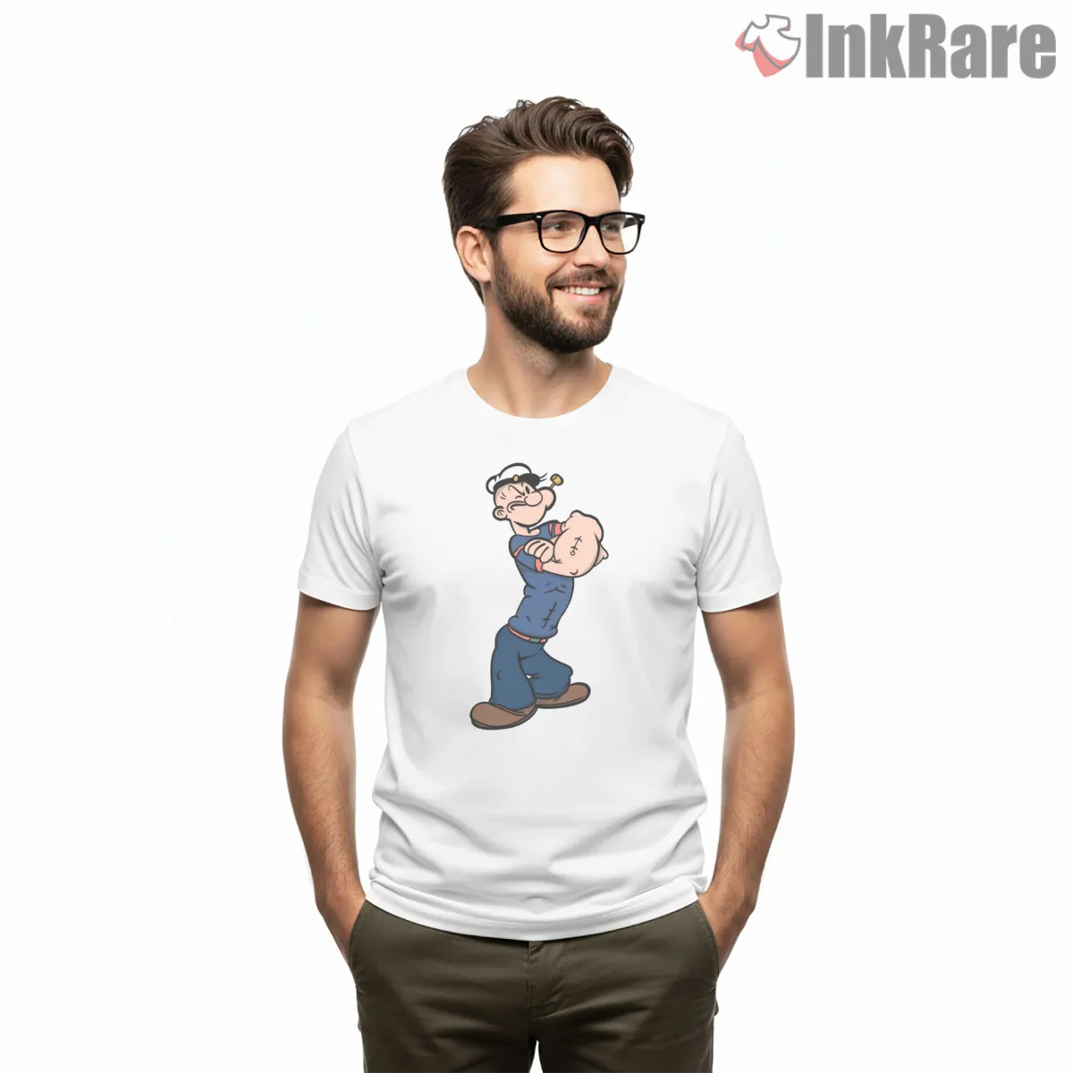 Ripped Popeye Tough Sailor Cartoon Short Sleeve White Ripped Popeye Tough Sailor Cartoon Shirt on white short sleeve shirt for men graphic tee