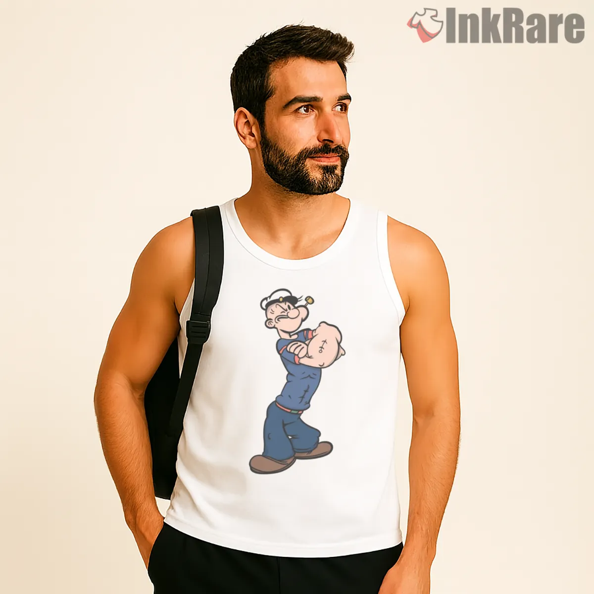 Ripped Popeye Tough Sailor Cartoon Tank Top White Ripped Popeye Tough Sailor Cartoon Shirt on white tank top for men graphic tee