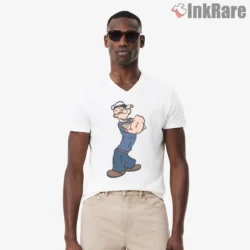 Ripped Popeye Tough Sailor Cartoon Shirt on white v-neck shirt for men graphic tee