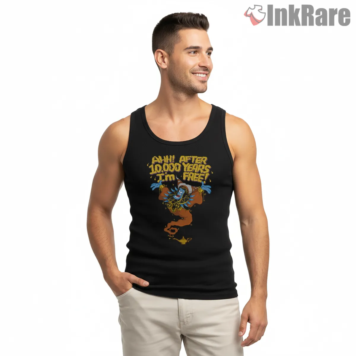 Rita Repulsa Genie Chaos Cartoon Shirt on black tank top for men graphic tee