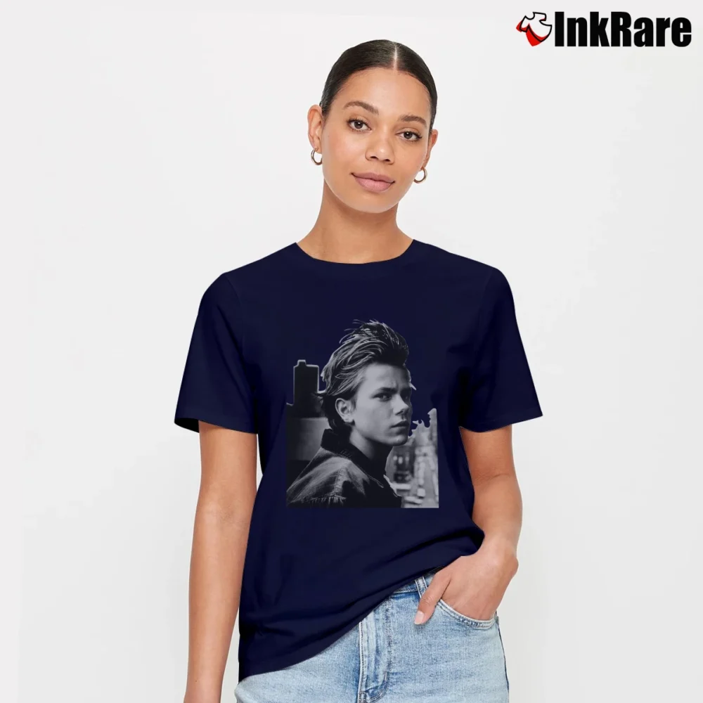 Women’s River Phoenix Actor Tribute Signature T-Shirt in navy | Soft, Flattering Fit