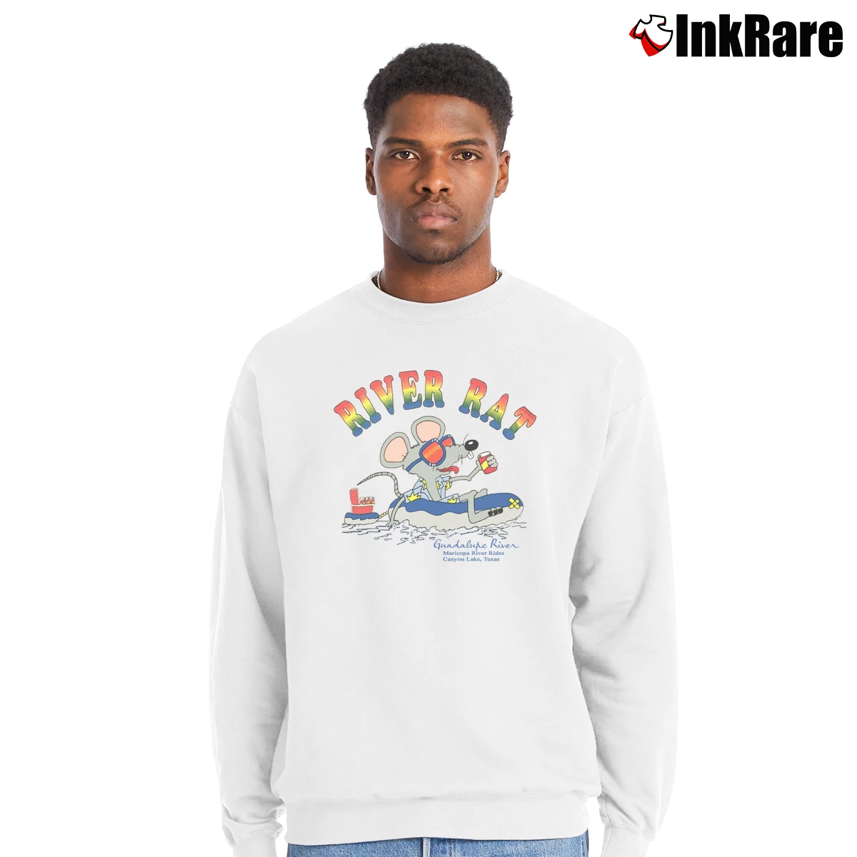 Men’s River Rat Animal Crewneck Sweatshirt in white | Cozy Fabric, Clean Style