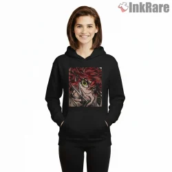 Riyo Close Up Intense Gaze Anime Street Shirt on black hoodie for women graphic tee