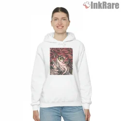 Riyo Close Up Intense Gaze Red Manga Anime Shirt on white hoodie for women graphic tee