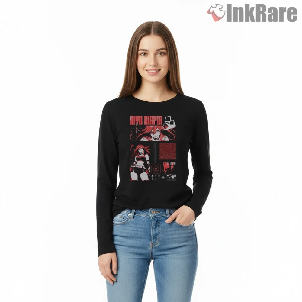 Riyo Dark Reaper Collage Street Anime Shirt on black long sleeve shirt for women graphic tee