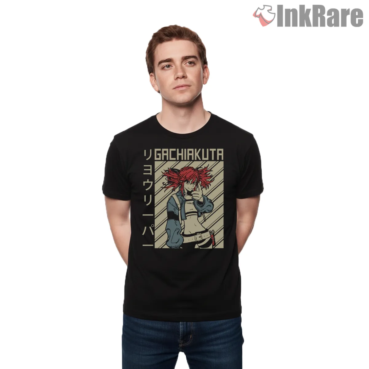 Riyo Reaper Vintage Manga Line Art Anime Shirt on black short sleeve shirt for men graphic tee