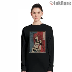 Riyo Vintage Manga Portrait Red Frame Anime Shirt on black long sleeve shirt for women graphic tee