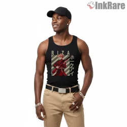 Riza Hawkeye Graphic Panel Red Uniform Anime Shirt on black tank top for men graphic tee