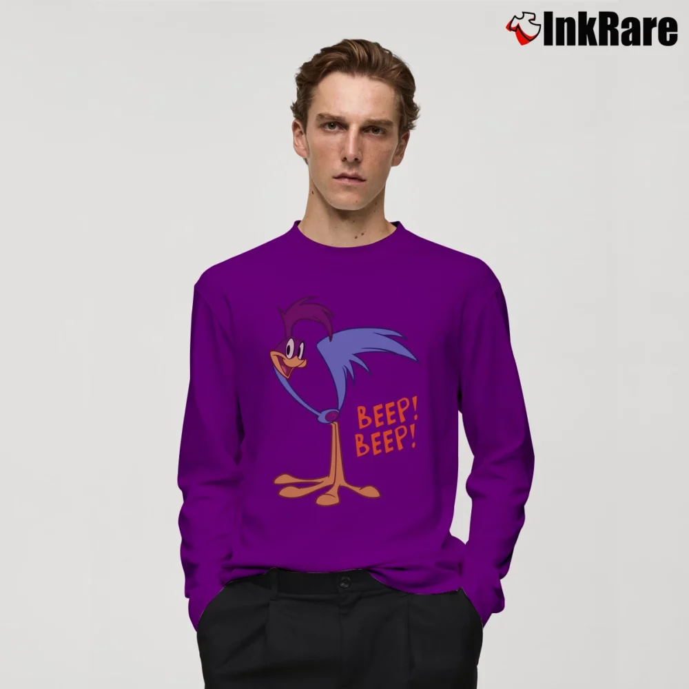 Men’s Roadrunner Beep Beep Looney Tunes Cartoon Long-Sleeve Shirt in purple | Sleek, Lightweight, Year-Round Wear