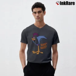 Men’s Roadrunner Beep Beep Looney Tunes Cartoon V-Neck Tee in charcoal | Sharp, Breathable, Everyday Staple