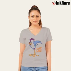 Women’s Roadrunner Beep Beep Looney Tunes Cartoon V-Neck Tee in sport grey | Chic Neckline, Soft Texture