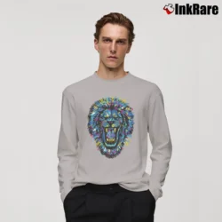 Men’s Roaring Lion Big Cat Wildlife Paint Splatter Long-Sleeve Shirt in sport grey | Sleek, Lightweight, Year-Round Wear