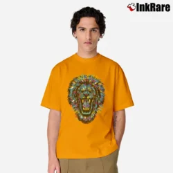 Men’s Roaring Lion Big Cat Wildlife Paint Splatter Classic T-Shirt in orange | Soft, Breathable Everyday Wear