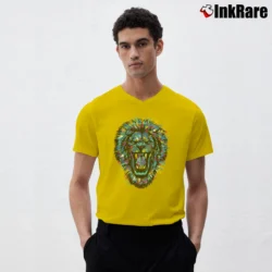 Men’s Roaring Lion Big Cat Wildlife Paint Splatter V-Neck Tee in yellow | Sharp, Breathable, Everyday Staple