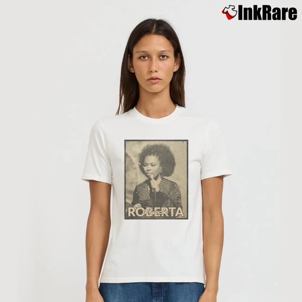 Women’s roberta flack classic style soul music legend Signature T-Shirt in white | Soft, Flattering Fit