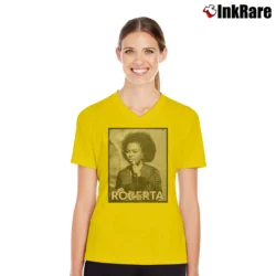 Women’s roberta flack classic style soul music legend V-Neck Tee in yellow | Chic Neckline, Soft Texture