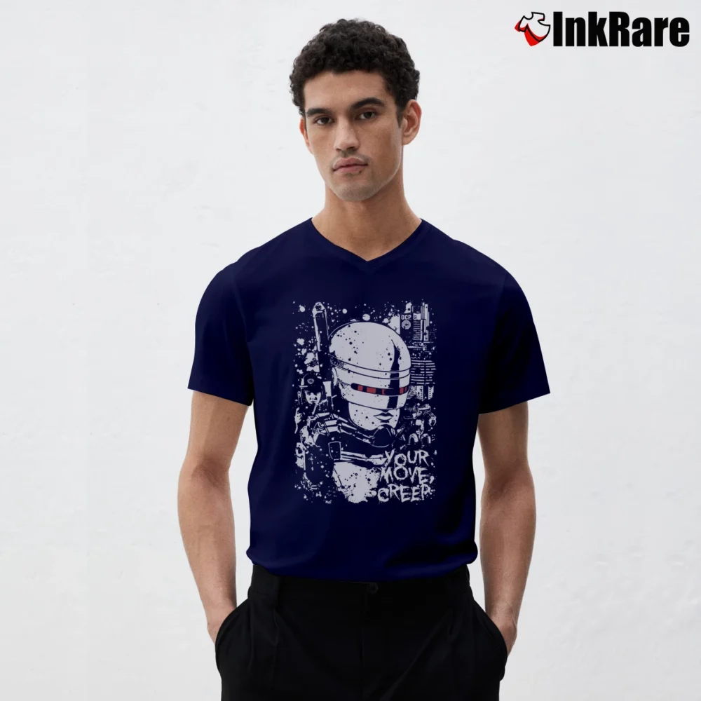 Men’s RoboCop Your Move Creep V-Neck Tee in navy | Sharp, Breathable, Everyday Staple