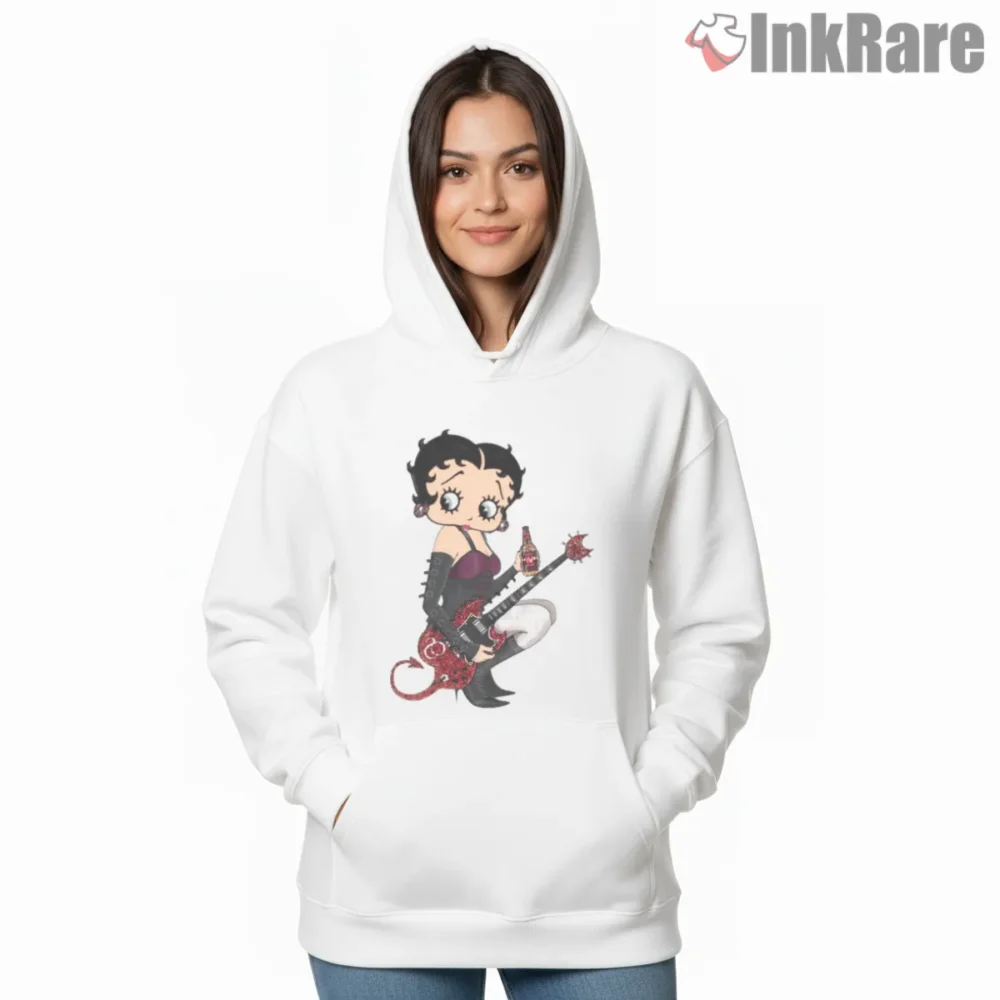 Rock Devil Betty Boop Gothic Guitarist Shirt on white hoodie for women graphic tee