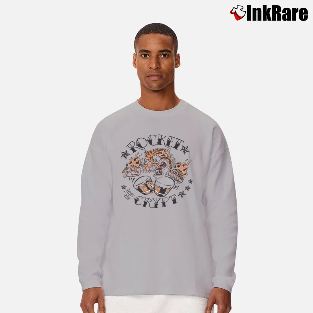 Men’s Rocket From The Crypt Tiger Halloween Rap Long-Sleeve Shirt in sport grey | Sleek, Lightweight, Year-Round Wear