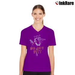 Women’s Rocket Raccoon Do Not Pet Marvel V-Neck Tee in purple | Chic Neckline, Soft Texture