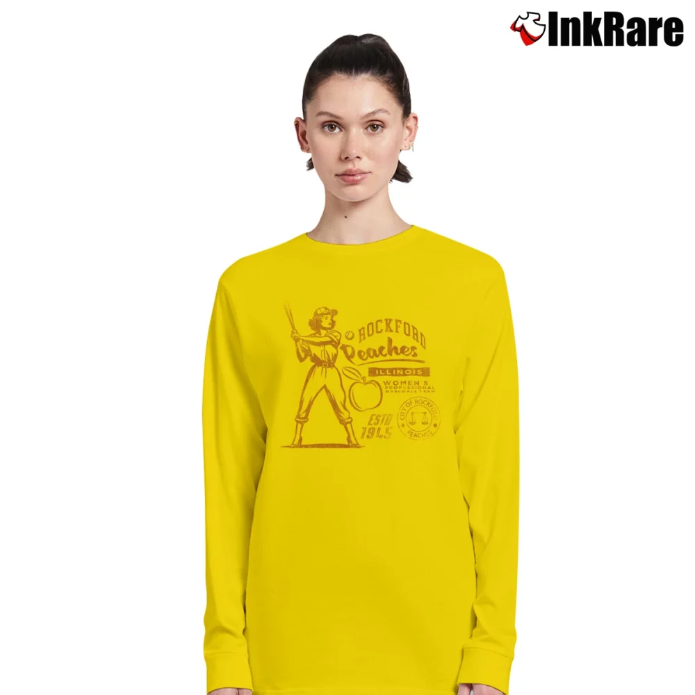 Women’s Rockford Peaches Baseball Team for Vintage Fans Long-Sleeve Top in yellow | Sleek, Versatile, All-Season