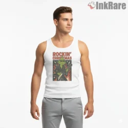 Rockin Christmas Grinch Guitar Shirt on white tank top for men graphic tee