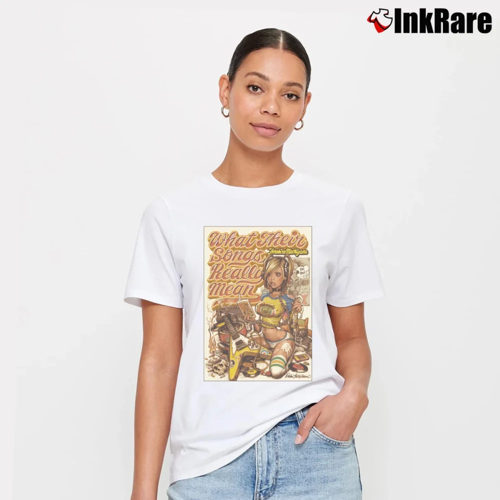 Women’s Rockin Jelly Bean Japanese Pinup Pop Art Signature T-Shirt in white | Soft, Flattering Fit