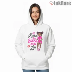 Rockin The Black Girl Life Urban Betty Shirt on white hoodie for women graphic tee