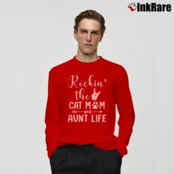 Men’s Rockin The Cat Mom And Aunt Life Long-Sleeve Shirt in red | Sleek, Lightweight, Year-Round Wear