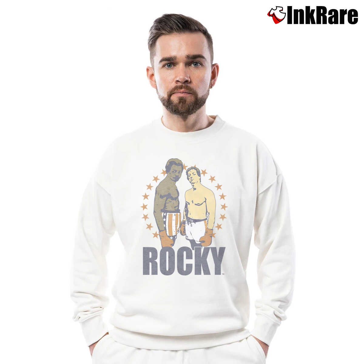 Men’s Rocky Balboa Apollo Creed Crewneck Sweatshirt in white | Cozy Fabric, Clean Style