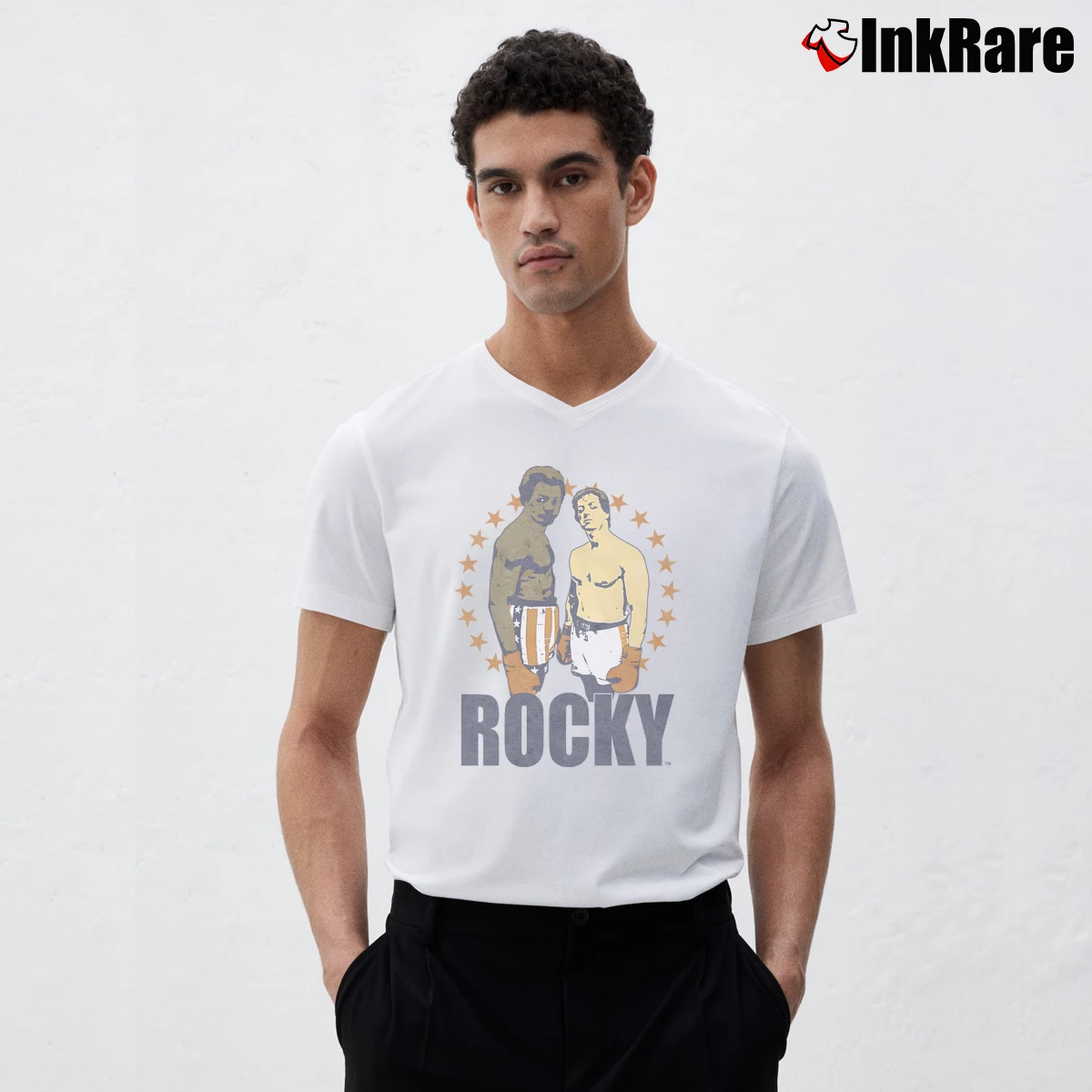 Men’s Rocky Balboa Apollo Creed V-Neck Tee in white | Sharp, Breathable, Everyday Staple