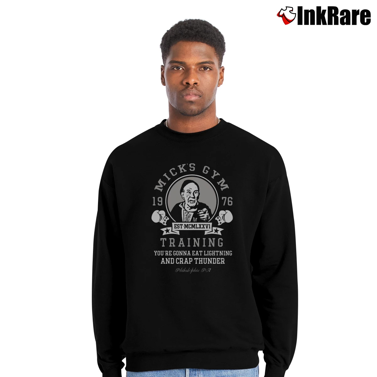 Men’s Rocky Balboa Mighty Mick's Gym Crewneck Sweatshirt in black | Cozy Fabric, Clean Style