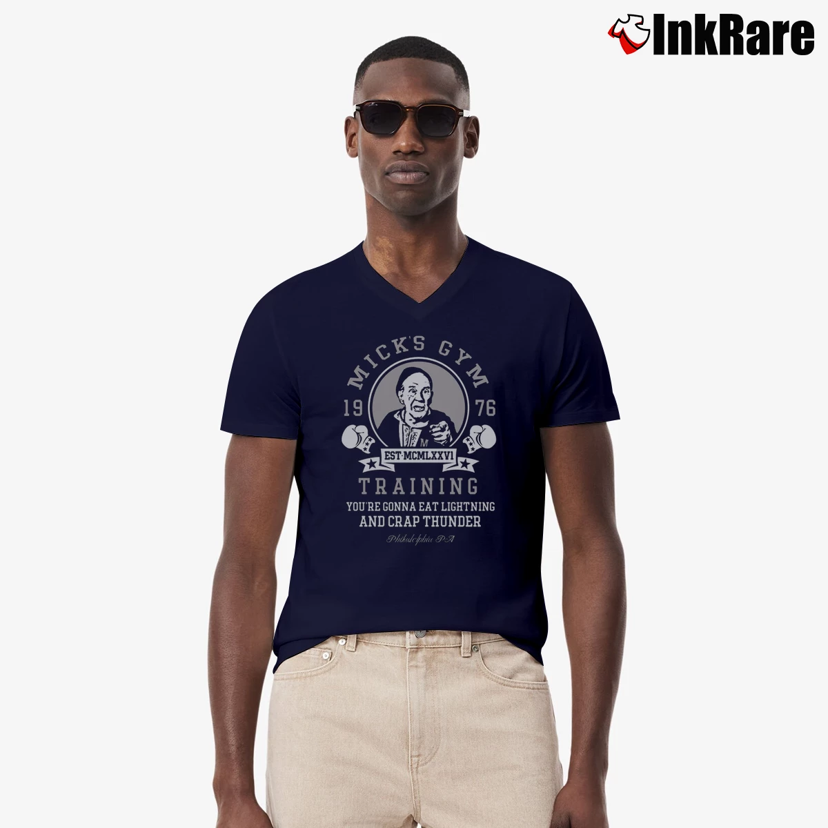 Men’s Rocky Balboa Mighty Mick's Gym V-Neck Tee in navy | Sharp, Breathable, Everyday Staple