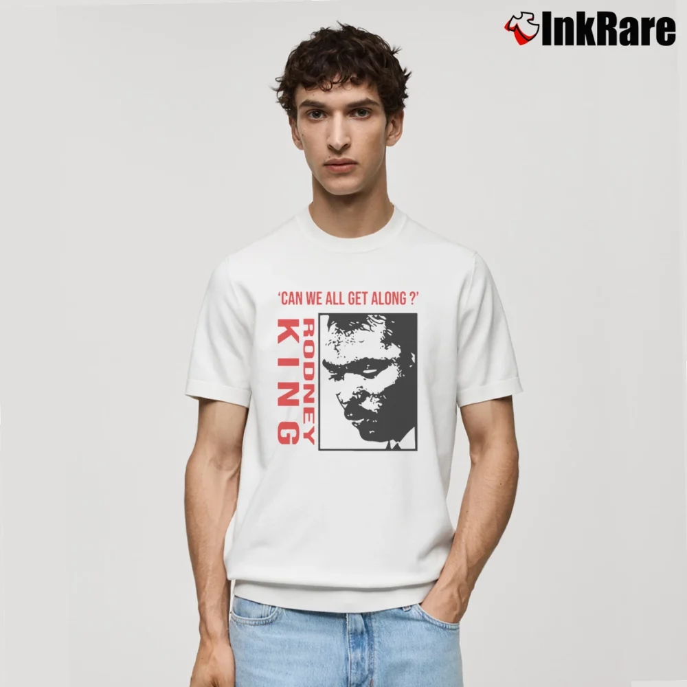 Men’s Rodney King Can We Get Along Classic T-Shirt in white | Soft, Breathable Everyday Wear