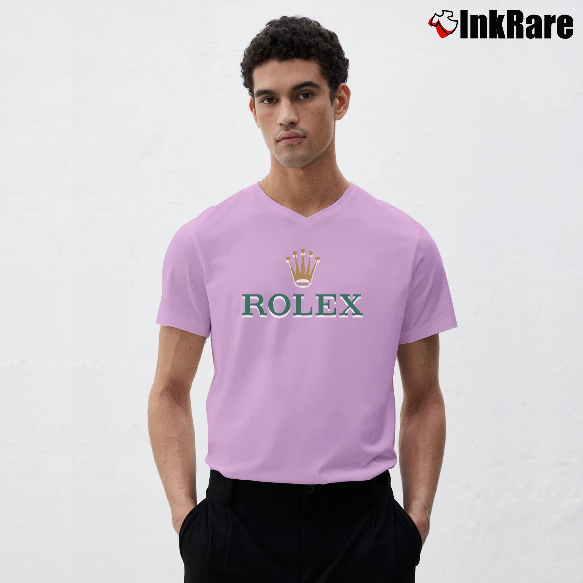 Men’s Rolex Sa Logo V-Neck Tee in light pink | Sharp, Breathable, Everyday Staple