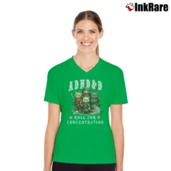 Women’s Roll For Concentration Adhd Dungeons And Dragons Rpg V-Neck Tee in irish green | Chic Neckline, Soft Texture