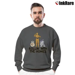 Men’s Rollin With The Homies Droid Star Wars R2D2 BB8 Crewneck Sweatshirt in charcoal | Cozy Fabric, Clean Style