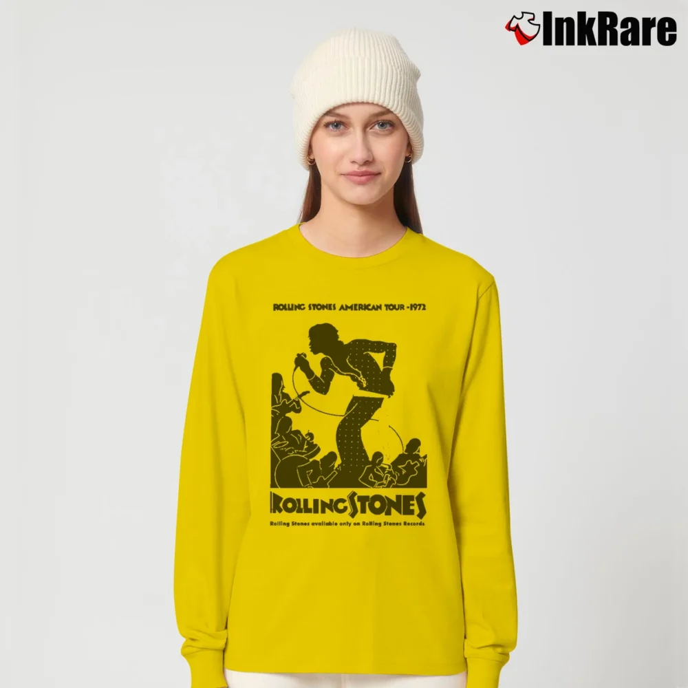 Women’s Rolling Stones 1972 American Tour Vintage Rock Long-Sleeve Top in yellow | Sleek, Versatile, All-Season