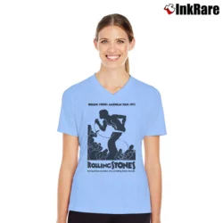 Women’s Rolling Stones 1972 American Tour Vintage Rock V-Neck Tee in light blue | Chic Neckline, Soft Texture