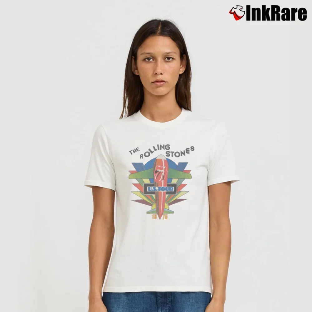 Women’s Rolling Stones 1975 USA Tour Signature T-Shirt in white | Soft, Flattering Fit