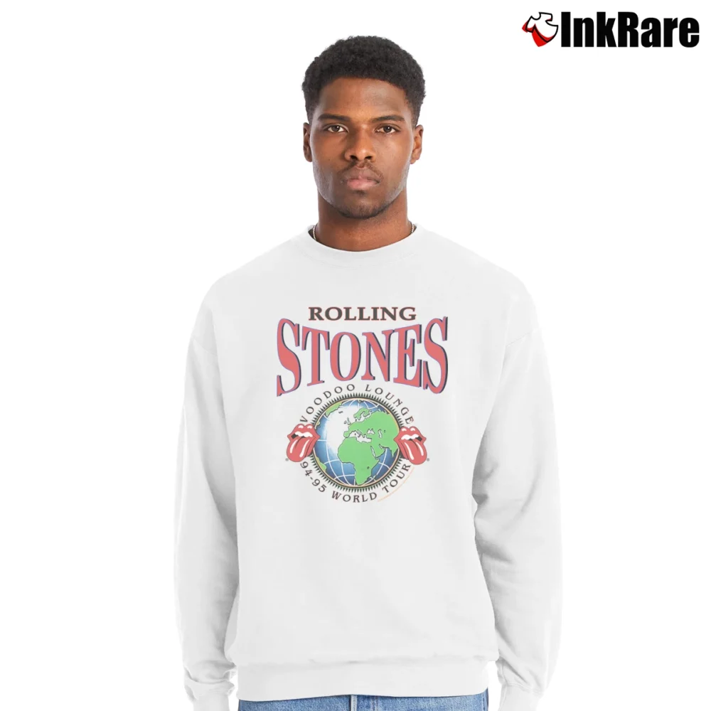 Men’s Rolling Stones 1995 Voodoo Lounge World Tour Classic Crewneck Sweatshirt in white | Cozy Fabric, Clean Style