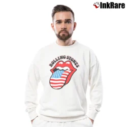 Men’s Rolling Stones American Flag Crewneck Sweatshirt in white | Cozy Fabric, Clean Style